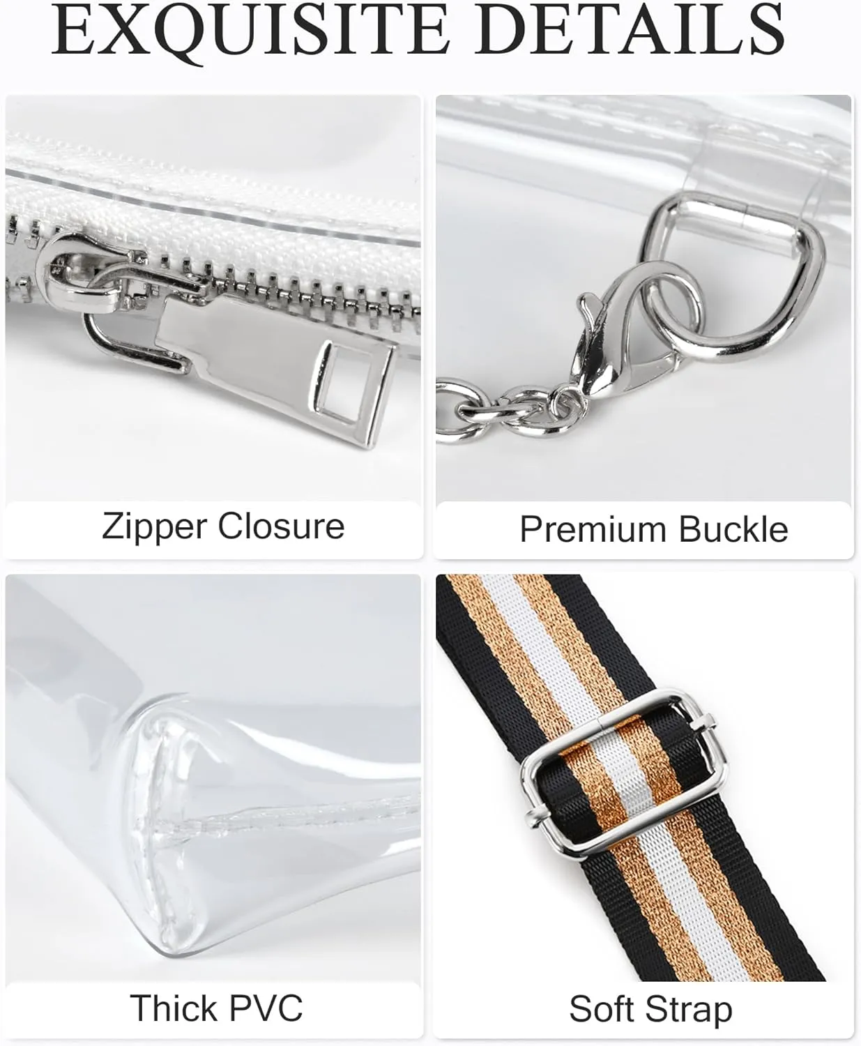 Lorbro Clear Purse for Women Stadium Approved, Clear Crossbody Bag with Zipper Closure, Transparent Purse for Concert Sports