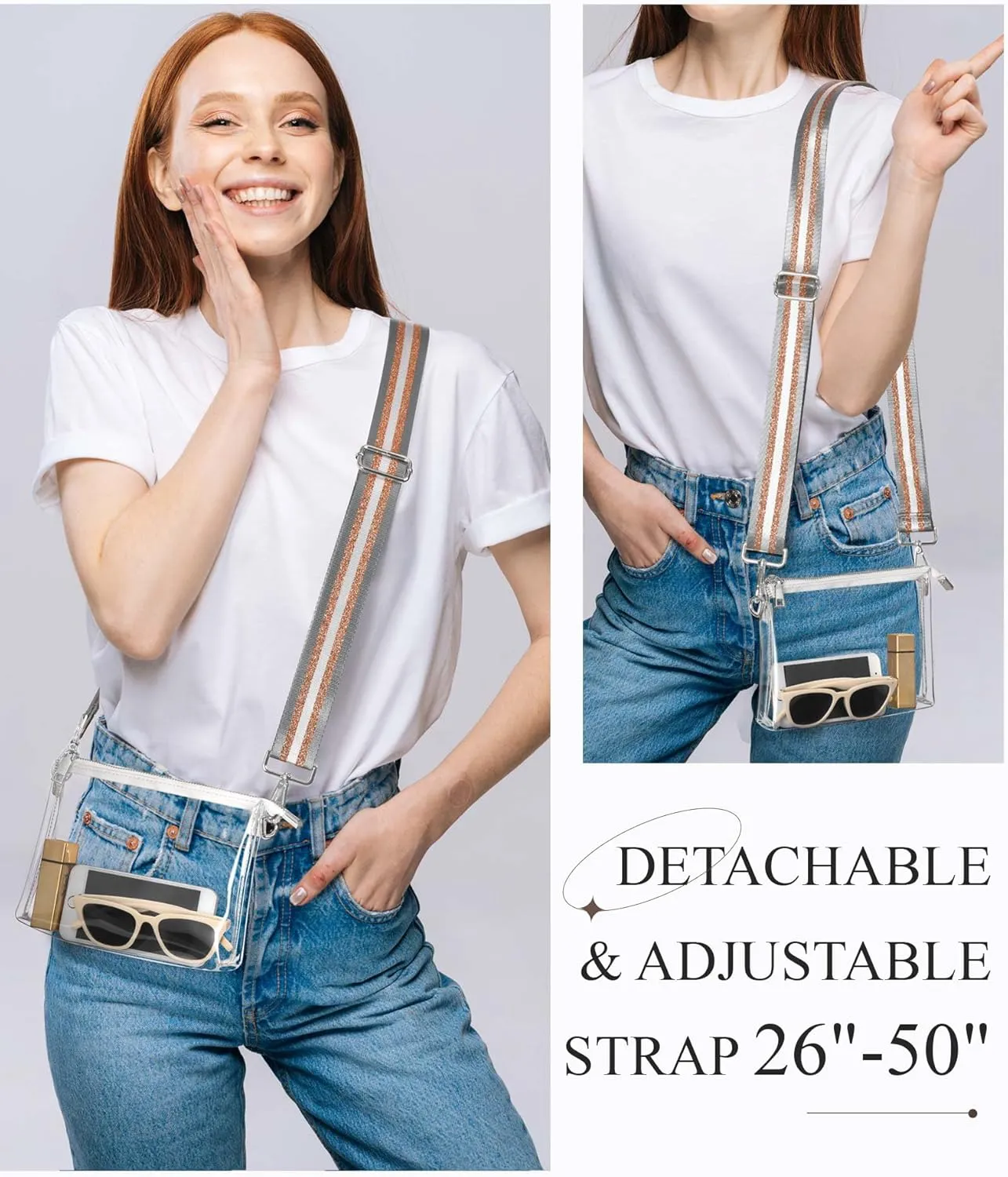 Lorbro Clear Purse for Women Stadium Approved, Clear Crossbody Bag with Zipper Closure, Transparent Purse for Concert Sports