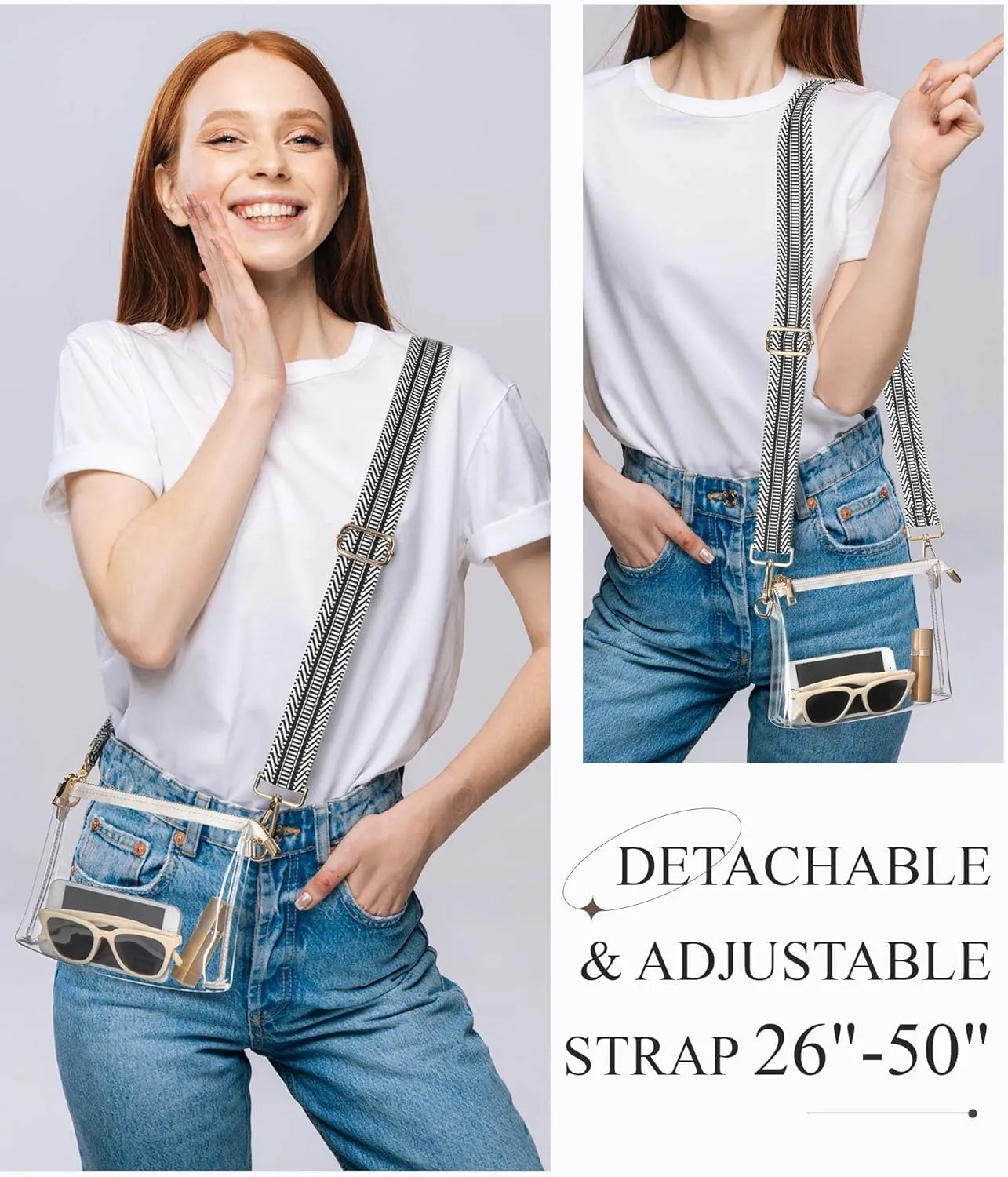 Lorbro Clear Purse for Women Stadium Approved, Clear Crossbody Bag with Zipper Closure, Transparent Purse for Concert Sports
