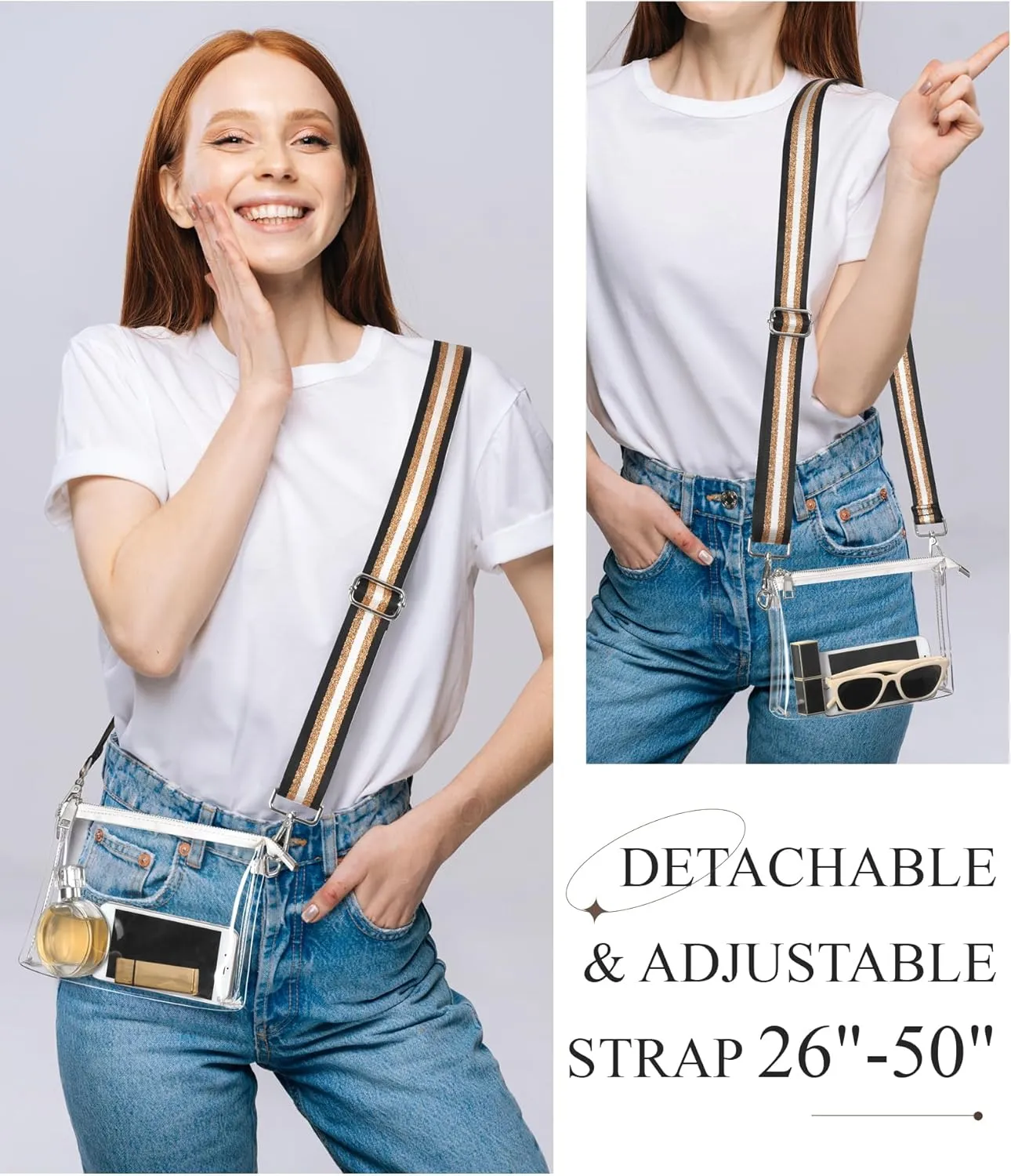Lorbro Clear Purse for Women Stadium Approved, Clear Crossbody Bag with Zipper Closure, Transparent Purse for Concert Sports