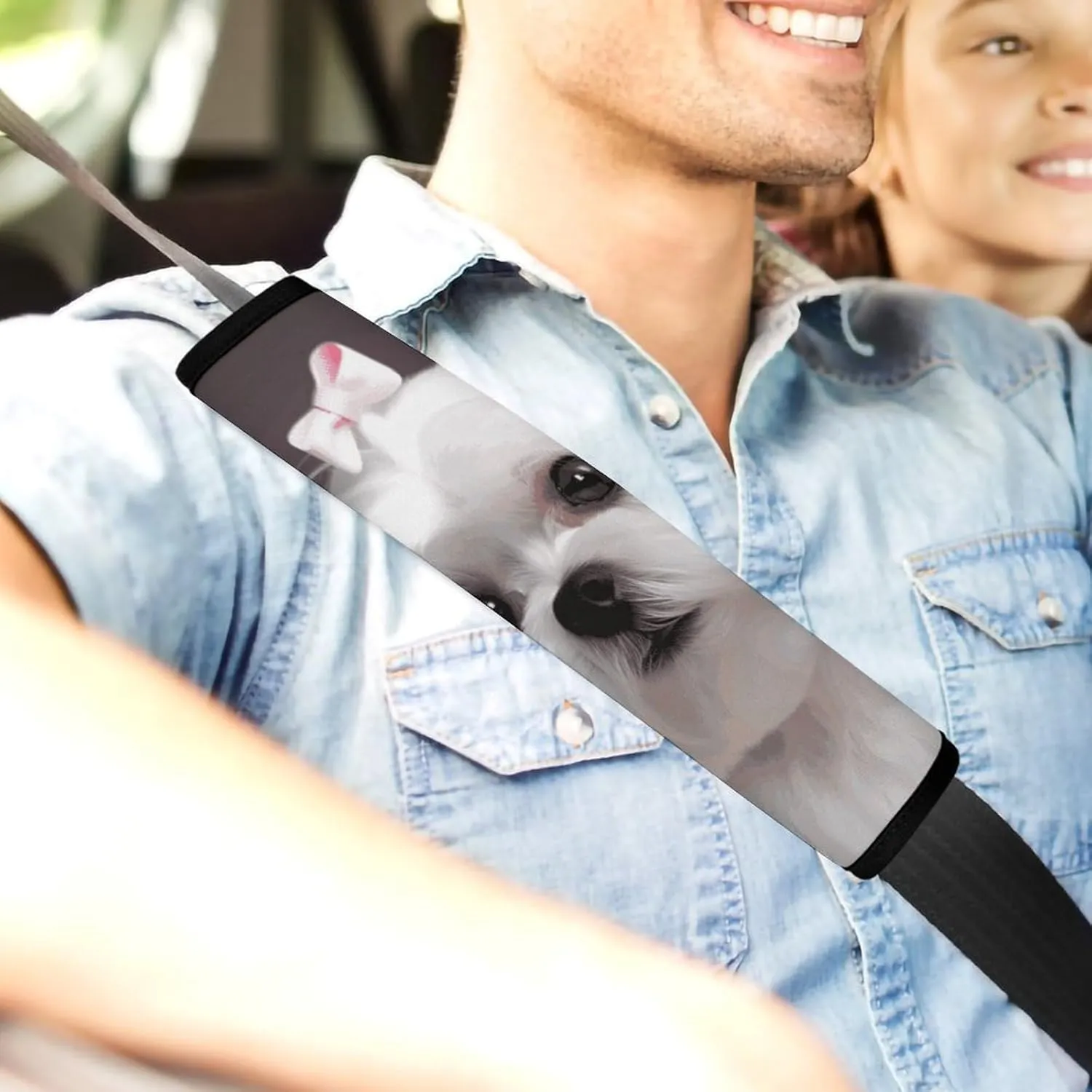 Lovely Maltese Dog Auto Seat Belt Cover 1PCS Universal Car Seat Belt Shoulder Protector Pad, Protect Your Shoulders and Neck for Car Seat Belt, Shoulder Bag, Backpack
