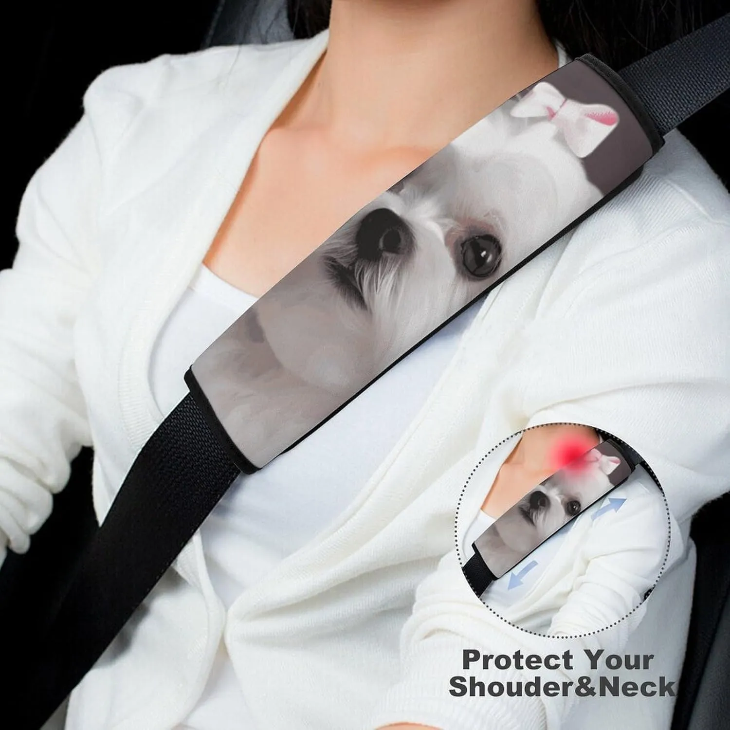 Lovely Maltese Dog Auto Seat Belt Cover 1PCS Universal Car Seat Belt Shoulder Protector Pad, Protect Your Shoulders and Neck for Car Seat Belt, Shoulder Bag, Backpack