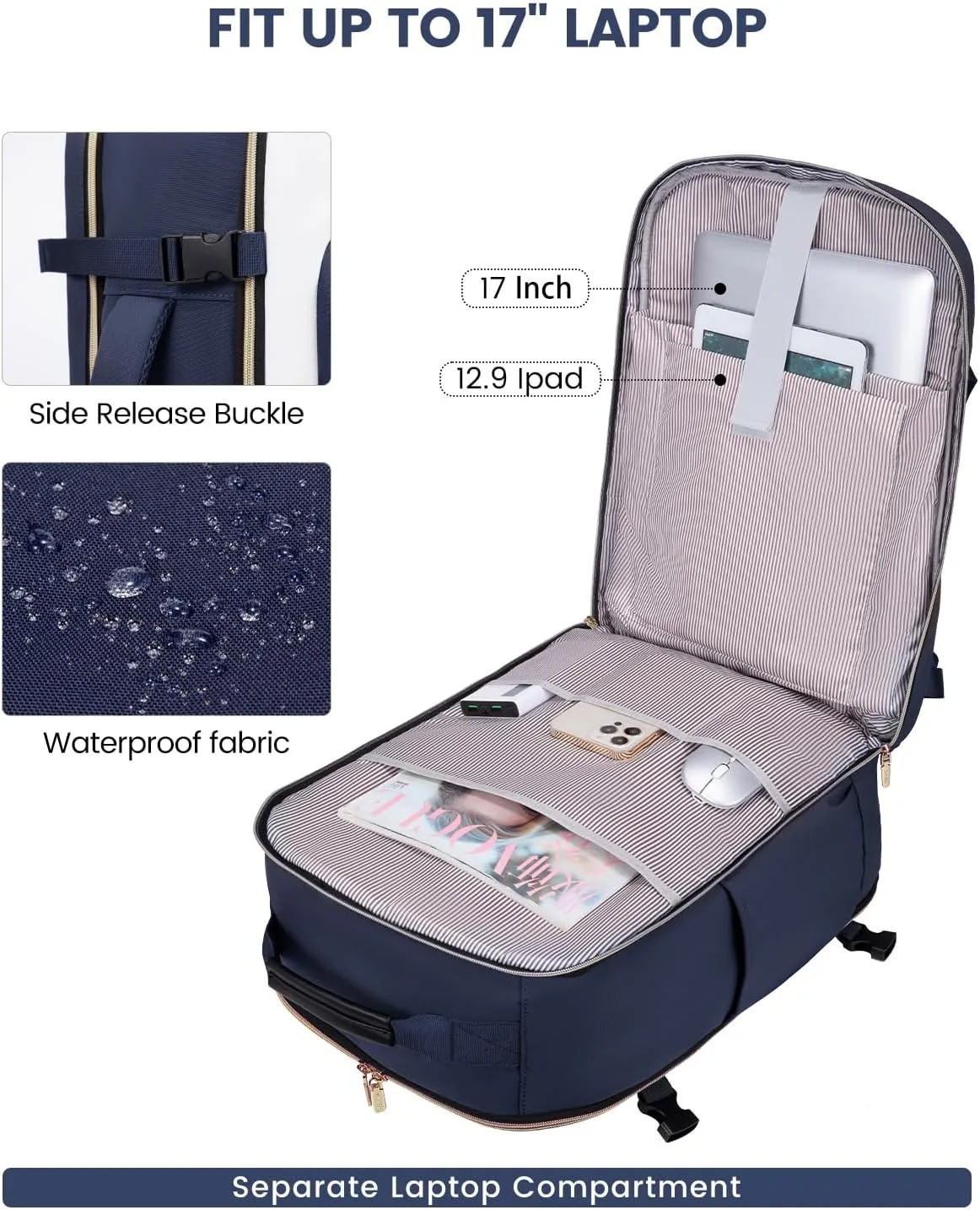 LOVEVOOK 50L Large Travel Backpack for Women & Men, Carry on Airline Approved, Waterproof Travel Essentials fits 18" Laptop, TSA Personal Item Travel Bag Sports Backpack with 3 Packing Cubes