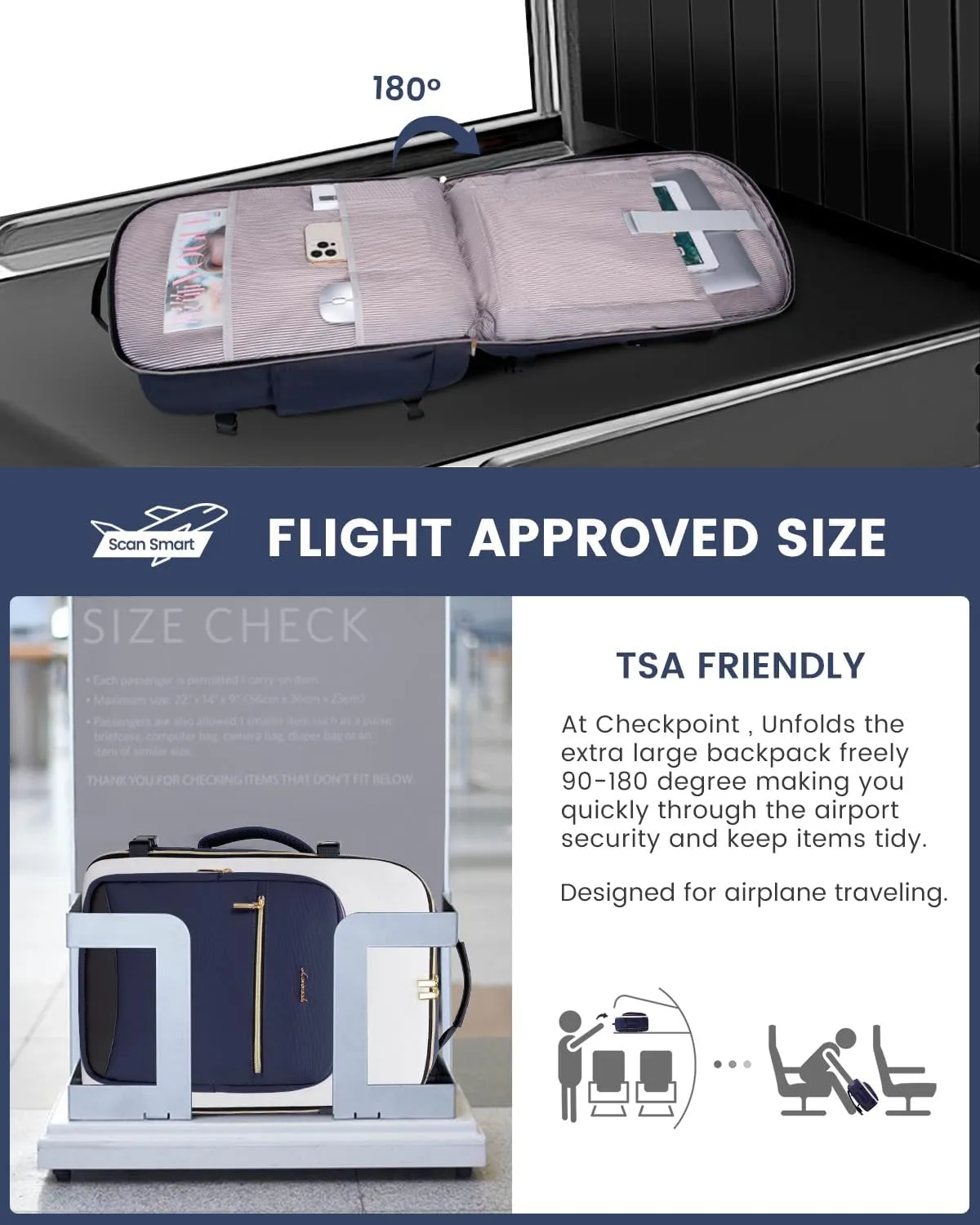 LOVEVOOK 50L Large Travel Backpack for Women & Men, Carry on Airline Approved, Waterproof Travel Essentials fits 18" Laptop, TSA Personal Item Travel Bag Sports Backpack with 3 Packing Cubes