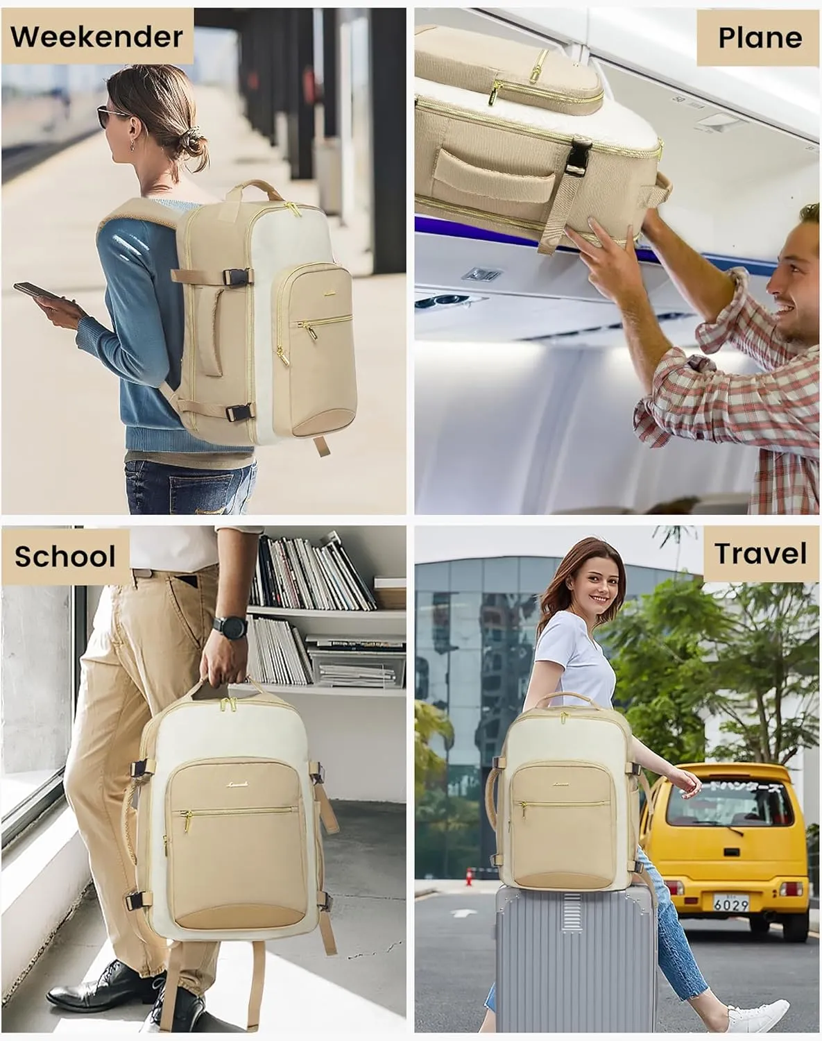 LOVEVOOK 50L Large Travel Backpack for Women & Men, Carry On Airline Approved, Waterproof Travel Essentials Fits 18" Laptop, TSA Personal Item Travel Bag Sports Backpack with 3 Packing Cubes