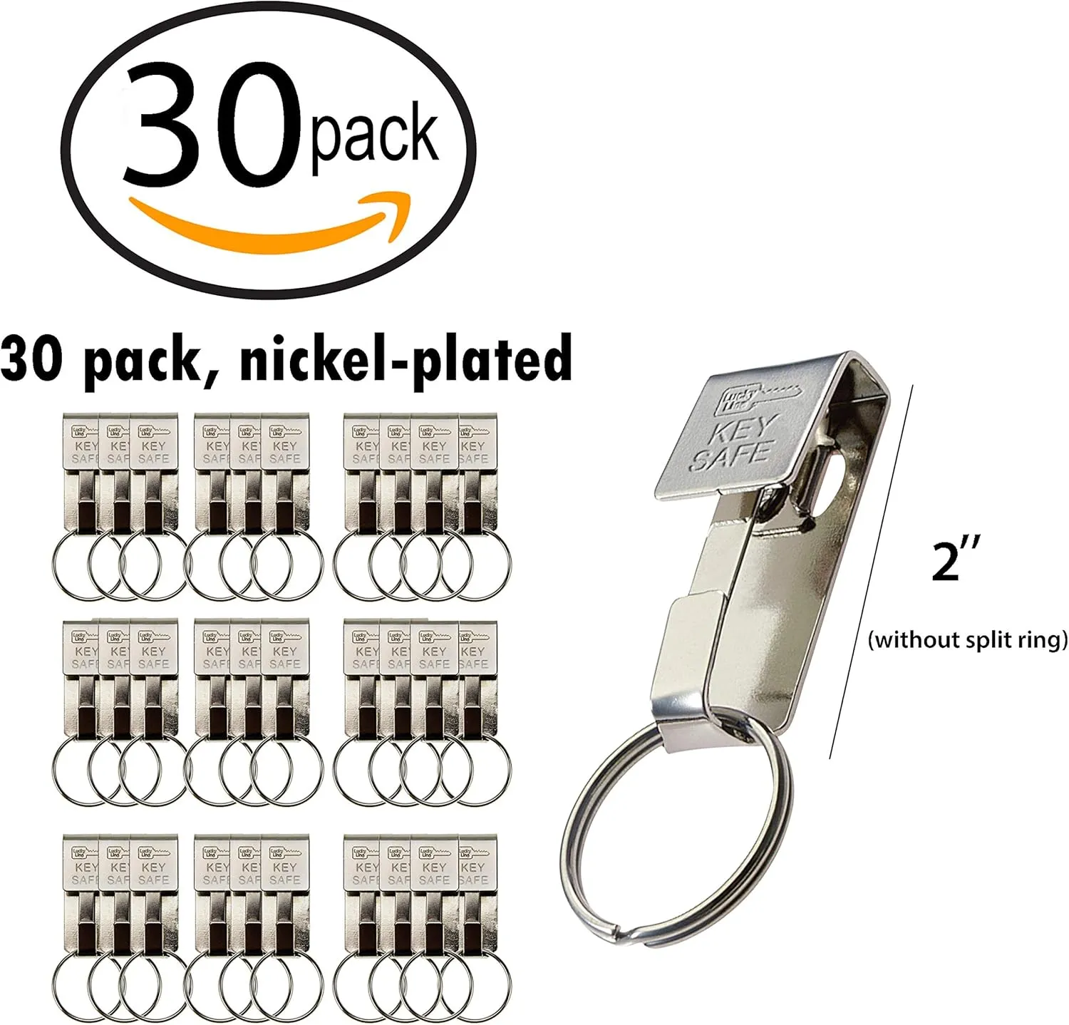 Lucky Line Key Safe Slip-On, 2” Wide Belt Key Ring - Heavy Duty Belt Key Clip, Key Chain, 30 per Bag