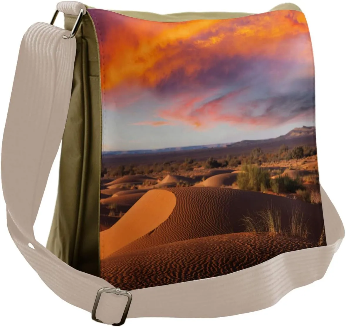 Lunarable African Messenger Bag, Sahara Desert Sand Skyline, Unisex Cross-body