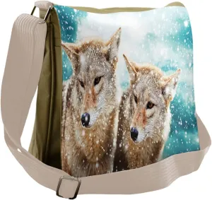 Lunarable Animal Messenger Bag, Coyote Wolf Snowy Winter, Unisex Cross-body