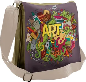 Lunarable Art Messenger Bag, Artist Equipment Brush Paints, Unisex Cross-body