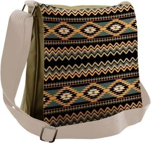 Lunarable Aztec Messenger Bag, Geometric Indigenous Borders, Unisex Cross-body