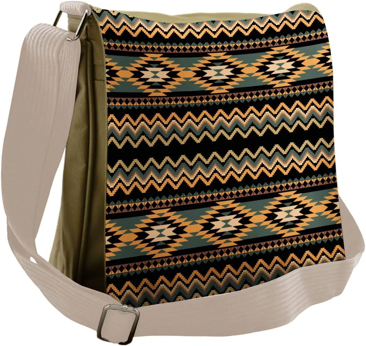 Lunarable Aztec Messenger Bag, Geometric Indigenous Borders, Unisex Cross-body