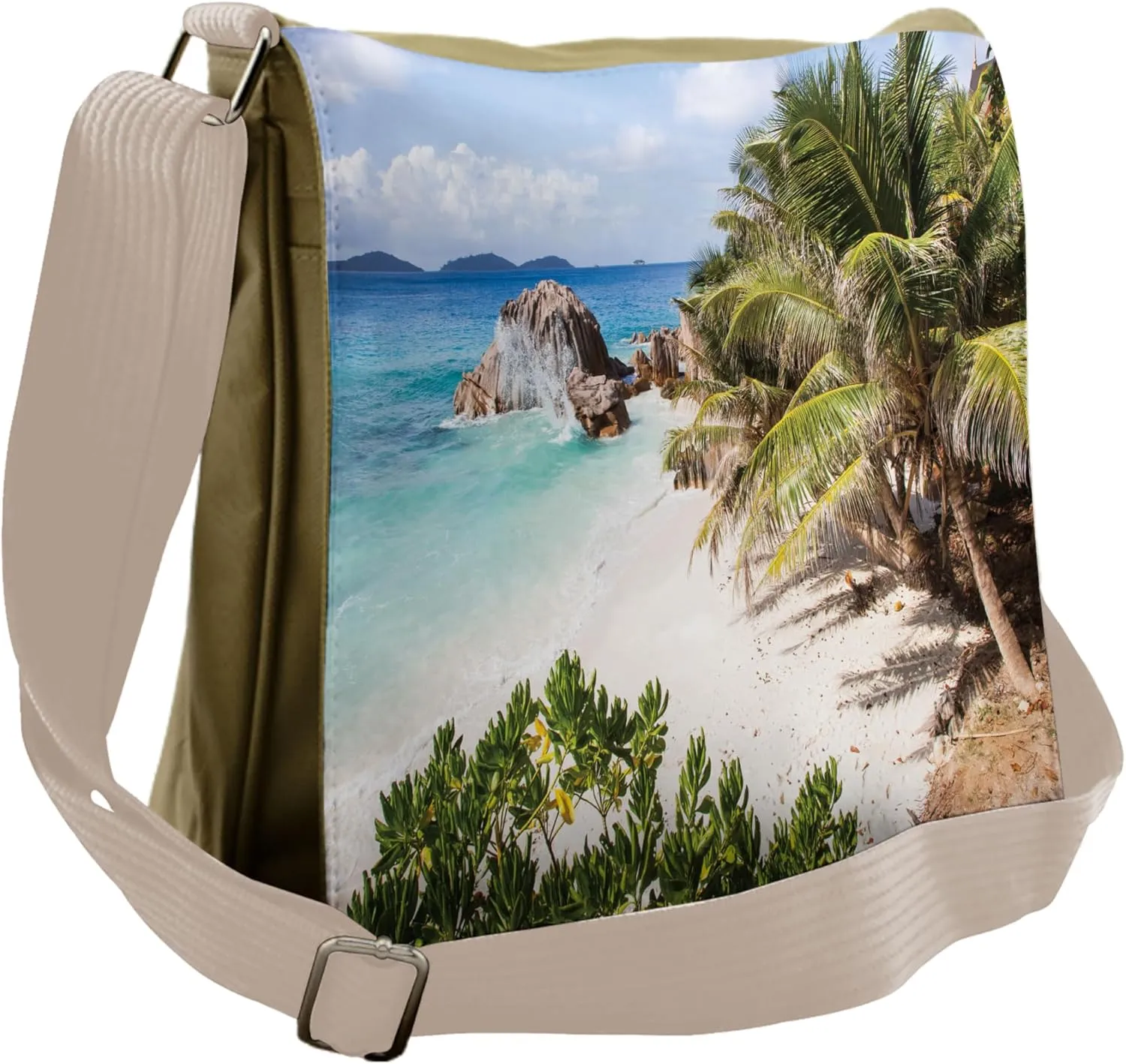 Lunarable Beach Messenger Bag, Exotic Shoreline Palm Trees, Unisex Cross-body