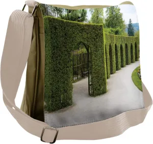 Lunarable Boxwood Hedge Messenger Bag, Shrubs and Lawns Park, Unisex Cross-body