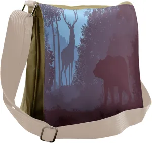 Lunarable Cabin Messenger Bag, Grizzly Bear Antler Jungle, Unisex Cross-body