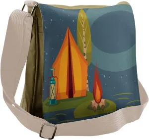 Lunarable Camping Messenger Bag, Summer Night Camp Tent Art, Unisex Cross-body
