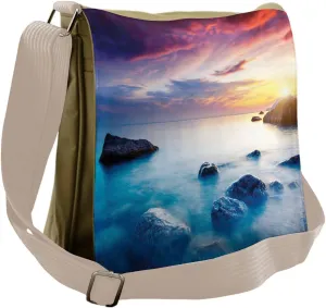 Lunarable Coastal Messenger Bag, Dramatic Sunset Sky Shore, Unisex Cross-body