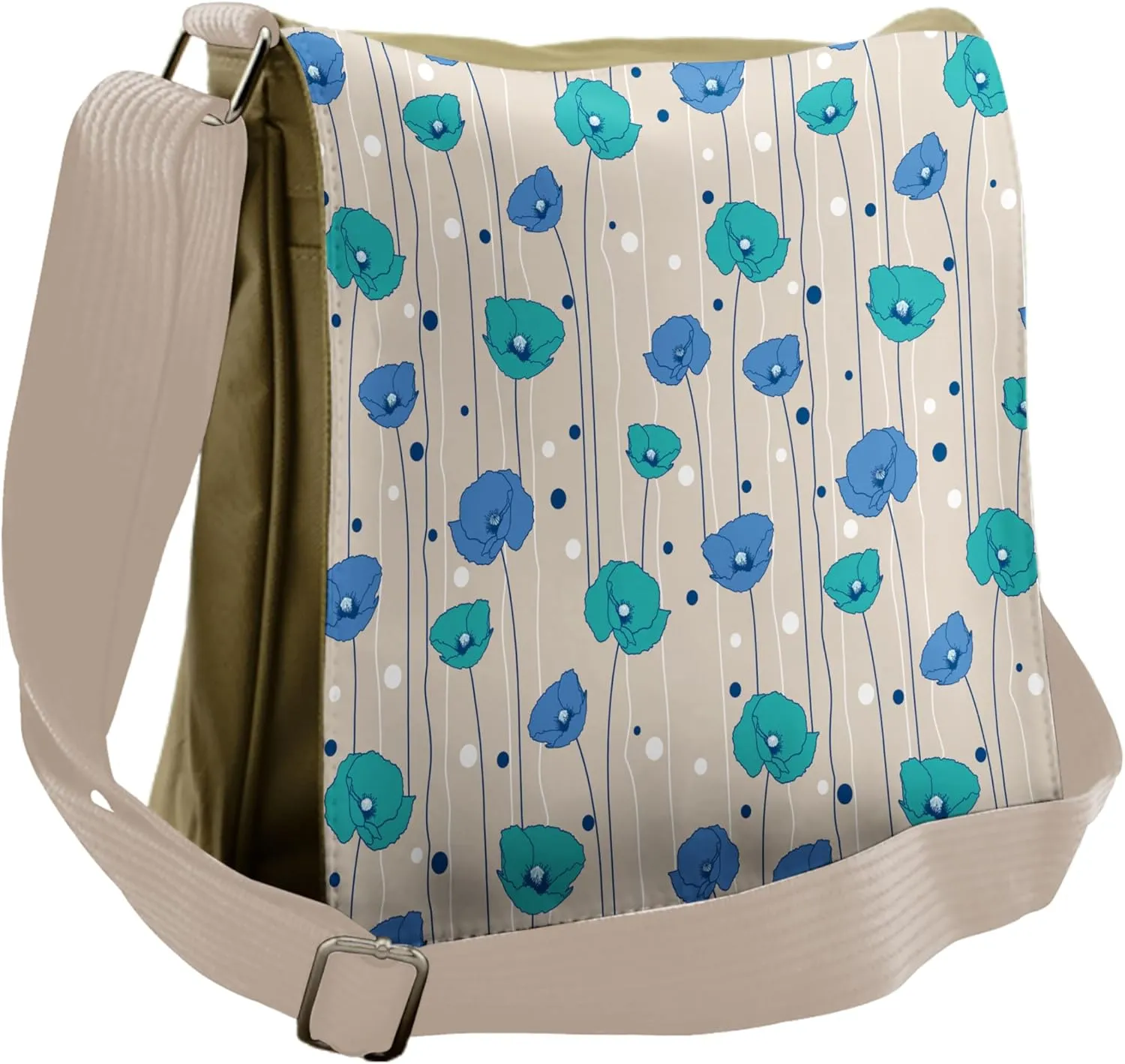 Lunarable Cream Messenger Bag, Poppy Flowers Stems and Dots, Unisex Cross-body