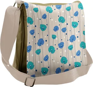 Lunarable Cream Messenger Bag, Poppy Flowers Stems and Dots, Unisex Cross-body