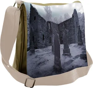 Lunarable Gothic Messenger Bag, Vintage Cemetery and Tomb, Unisex Cross-body