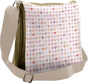 Lunarable Hearts Messenger Bag, Hand-drawn Hearts Zigzag, Unisex Cross-body