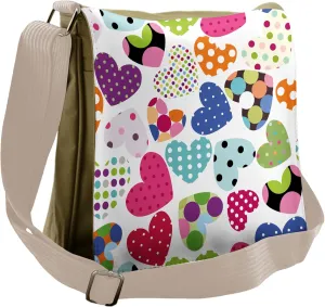 Lunarable Hearts Messenger Bag, Multicolor Retro Polka Dots, Unisex Cross-body