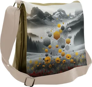 Lunarable Landscape Art Messenger Bag, Geometric Grid Floral, Unisex Cross-body