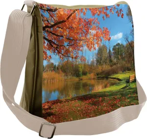 Lunarable Landscape Messenger Bag, Autumn Scene in Michigan, Unisex Cross-body