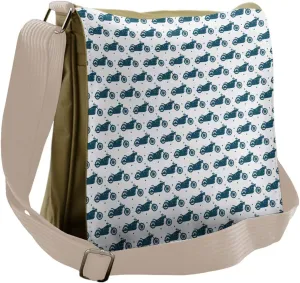 Lunarable Motorcycle Messenger Bag, Silhouettes of Motorbike, Unisex Cross-body