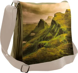 Lunarable Mountain Messenger Bag, Dramatic Rainy Sky Rural, Unisex Cross-body