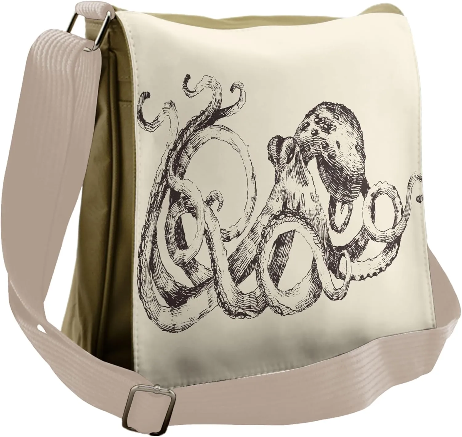 Lunarable Octopus Messenger Bag, Large Tentacles Nautical, Unisex Cross-body