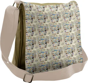 Lunarable Old Newspaper Messenger Bag, Bird Cages and Keys, Unisex Cross-body