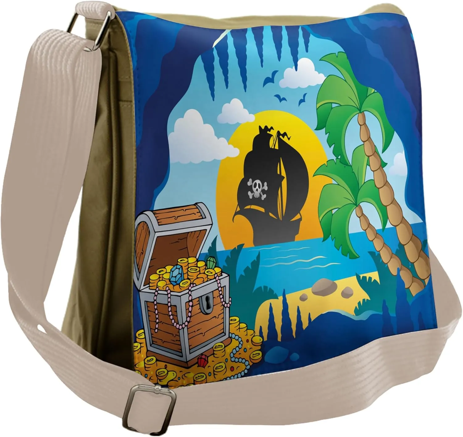Lunarable Pirate Messenger Bag, Fantasy Seashore Cave, Unisex Cross-body