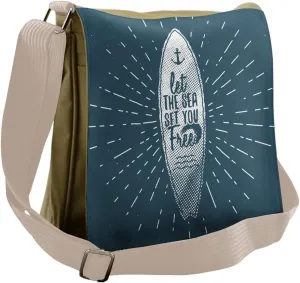 Lunarable Saying Messenger Bag, Surfboard with Anchor, Unisex Cross-body