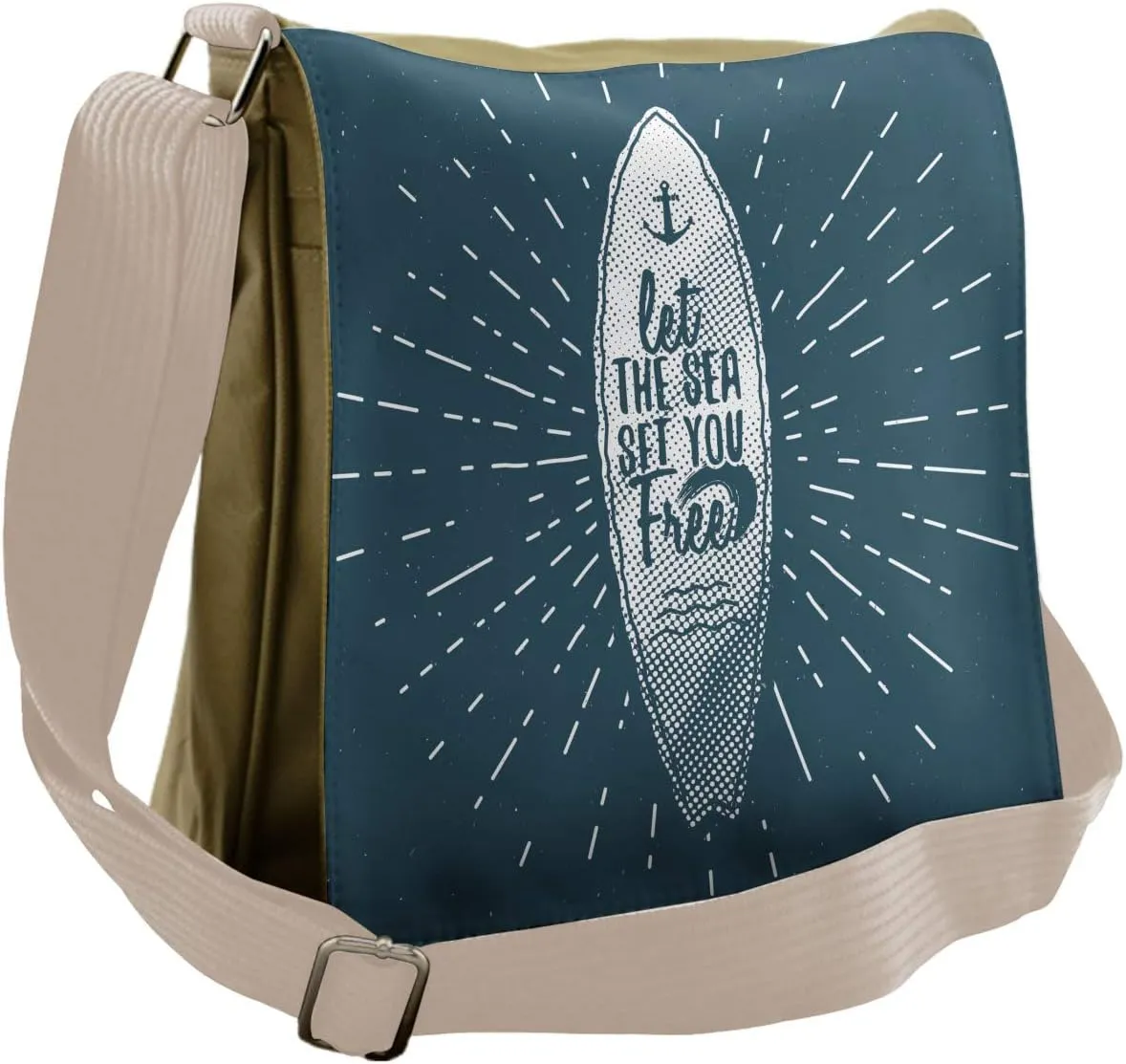 Lunarable Saying Messenger Bag, Surfboard with Anchor, Unisex Cross-body