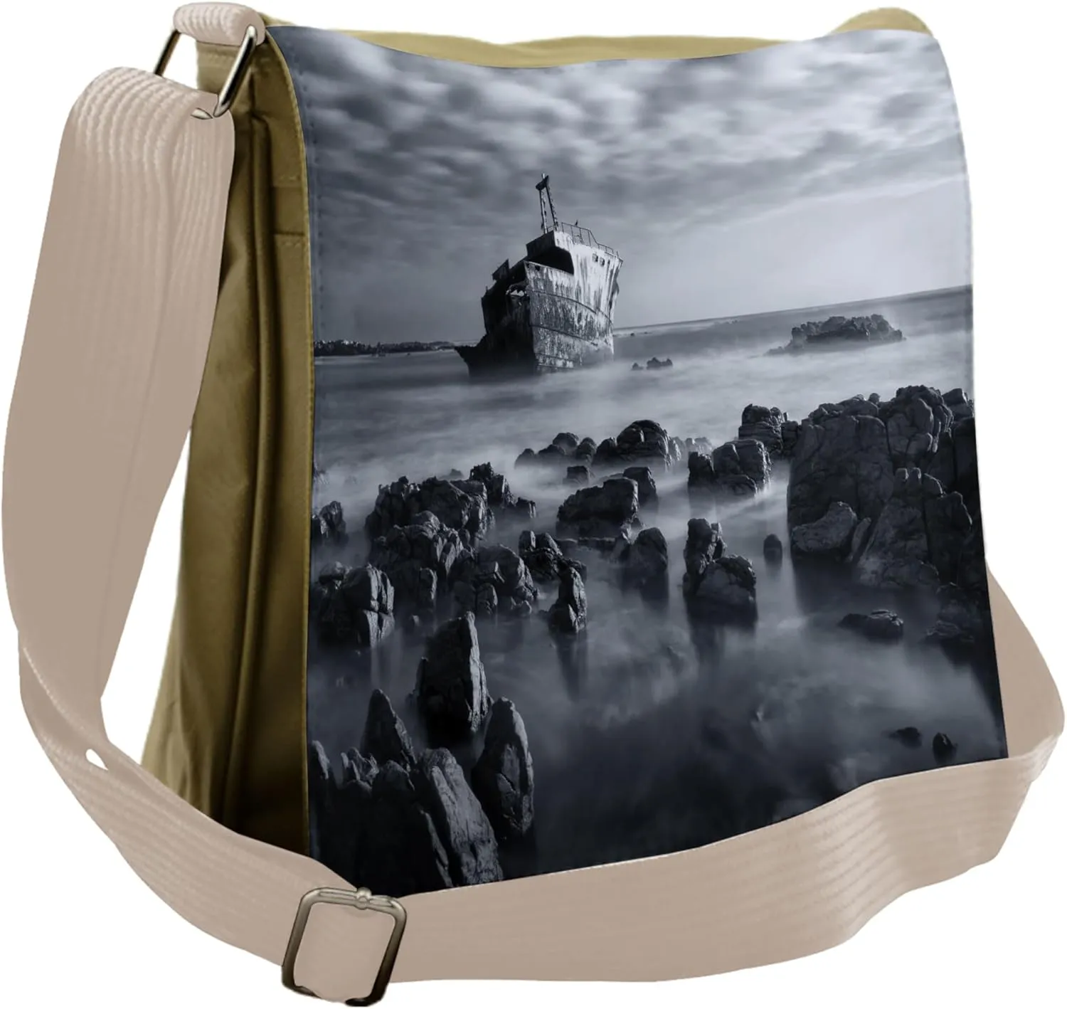 Lunarable Shipwreck Messenger Bag, Demolished Broken Yacht, Unisex Cross-body