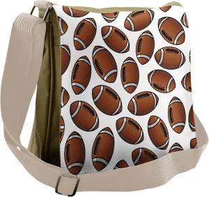 Lunarable Sports Messenger Bag, Rugby Balls Cartoon Pattern, Unisex Cross-body