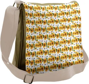 Lunarable Sunflower Messenger Bag, Continuous Blooming Flora, Unisex Cross-body