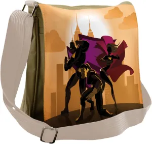 Lunarable Superhero Messenger Bag, City Skyline Posing Heros, Unisex Cross-body