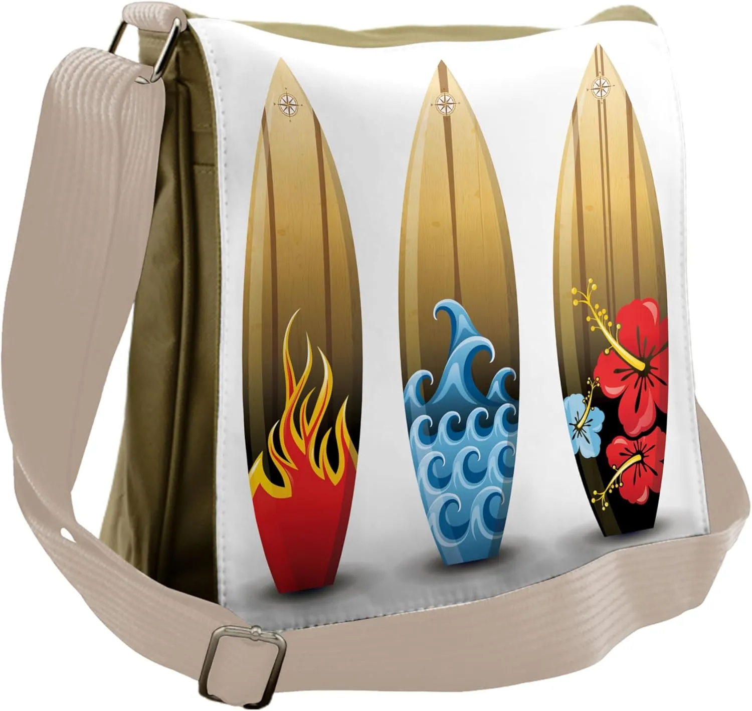 Lunarable Surfboard Messenger Bag, 3 Colorful Boards, Unisex Cross-body