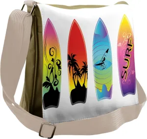 Lunarable Surfboard Messenger Bag, Seashore Amusement Hobby, Unisex Cross-body