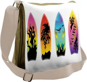 Lunarable Surfboard Messenger Bag, Surfing Concept Boards, Unisex Cross-body