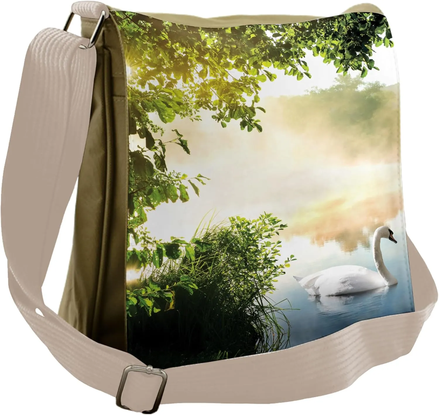Lunarable Swan Messenger Bag, Water Morning Mist Purity, Unisex Cross-body