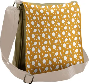 Lunarable Tennis Messenger Bag, Ping Pong Rackets and Balls, Unisex Cross-body