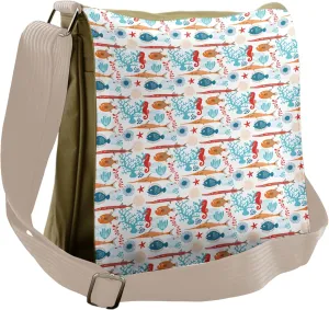 Lunarable Underwater Messenger Bag, Swordfish with Seahorse, Unisex Cross-body