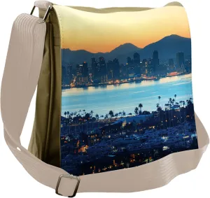 Lunarable USA Messenger Bag, Harbor Waterfront Cityscape, Unisex Cross-body