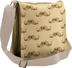 Lunarable Vintage Messenger Bag, Continuous Hipster Mustache, Unisex Cross-body
