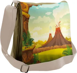 Lunarable Volcano Messenger Bag, Prehistoric Landscape Cave, Unisex Cross-body