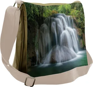 Lunarable Waterfall Messenger Bag, Cascade Exotic Bushes, Unisex Cross-body