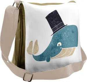 Lunarable Whale Messenger Bag, Hipster Fish Gentleman, Unisex Cross-body