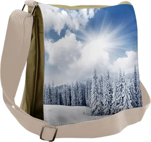 Lunarable Winter Messenger Bag, Dramatic Sky Snowy Nature, Unisex Cross-body